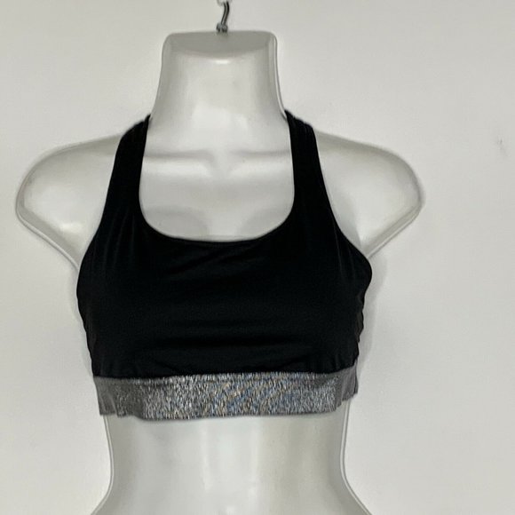 Victoria Secrets Women The player Sport Bra Size Medium Black Silver Strappy Bac - Picture 1 of 5